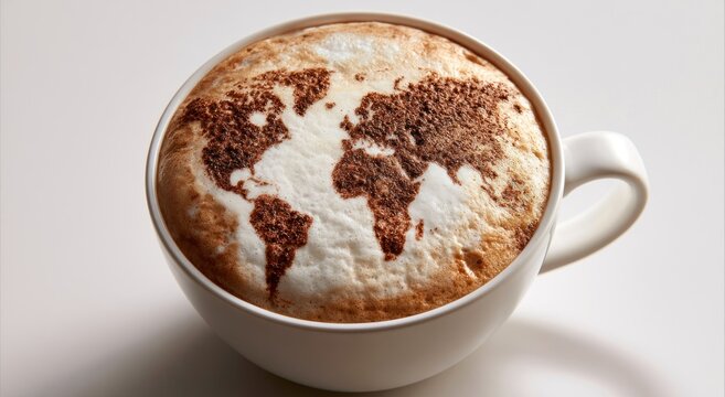 Professional latte art with world map design