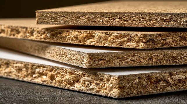 Stacked Raw MDF and Chipboard Wood Sheets in Studio