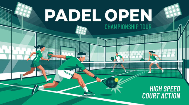 Padel Open Championship Tour High Speed Court Action Illustration