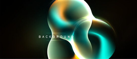 Fototapeta na wymiar Abstract fluid shapes, vibrant colors, dark background. Modern design, glowing effects, dynamic composition. Smooth gradients, elegant presentation.