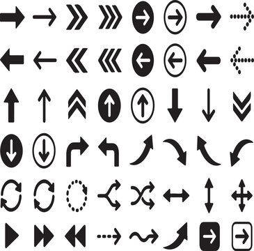 Set of black arrow icons showing different directions and styles