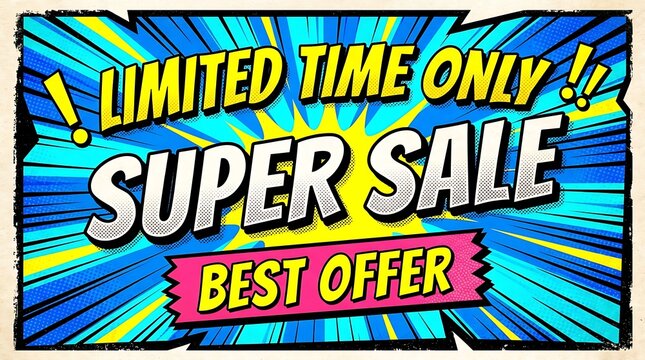 Limited time super sale banner with best offer promotion. Vibrant discount advertisement for retail marketing and e-commerce campaigns.