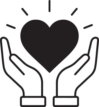 Black heart icon held in open hands representing care and love
