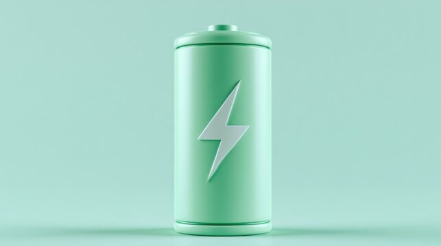 Green battery with lightning bolt symbol clean background