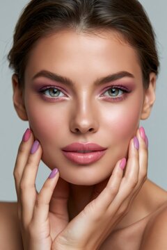 Woman posing with makeup and colorful nails