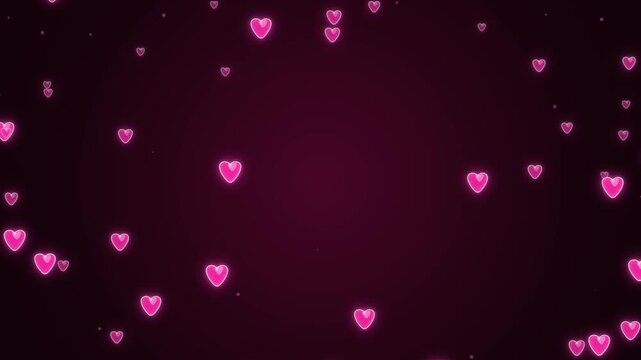 Pink glowing hearts falling seamless loop background