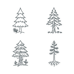 Obraz premium Four distinct illustrations of trees showcasing varying styles and details, ideal for nature-themed designs