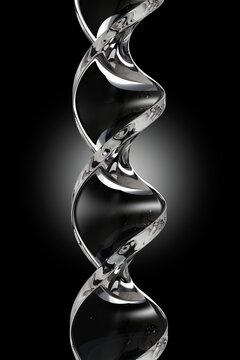 Transparent glass helix spiral on black background 3D computer generated