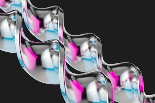 Transparent glass helix with pink and cyan reflections 3D computer generated