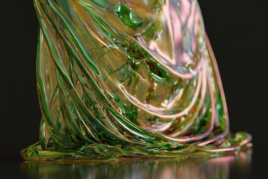 Iridescent green and pink liquid fabric folds abstract 3D computer generated