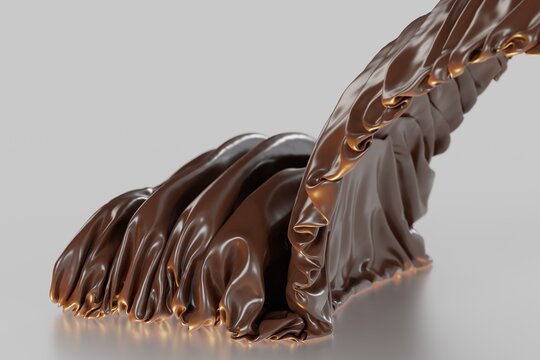 Brown glossy liquid wave and folded material abstract 3D computer generated