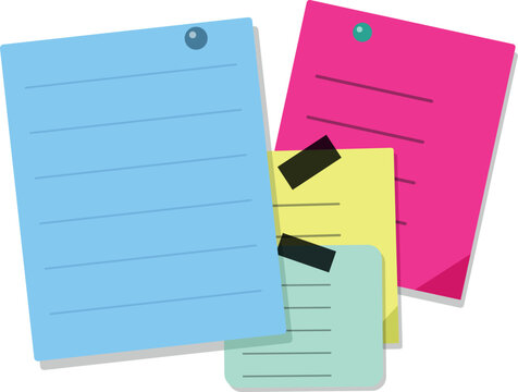 Colorful sticky notes and paper sheets for memos and reminders