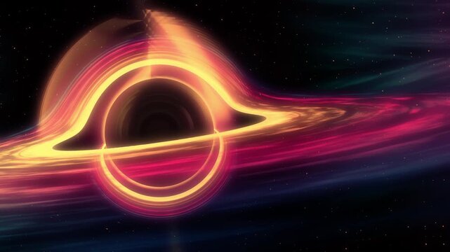 Intense orange black hole with warped light and gravitational lensing. 4K Video