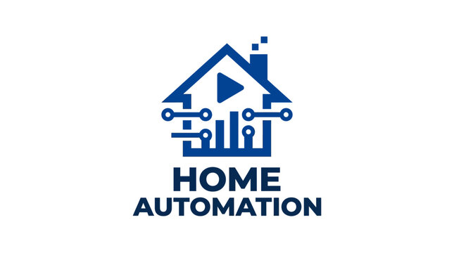 Smart home automation logo with house and circuit lines.
