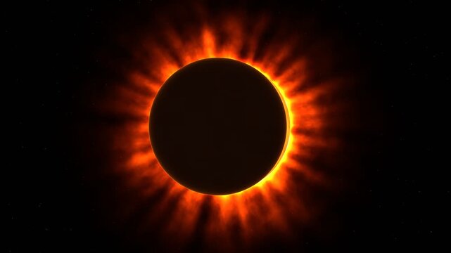 Total solar eclipse with fiery corona in deep space. 4K Video