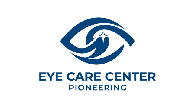 Eye care center logo with abstract eye and spark symbol.