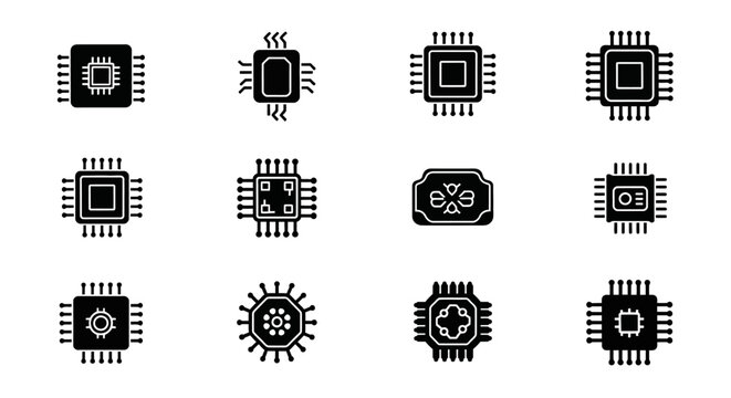 Computer Microchip Icons Set - Technology and Innovation Concept