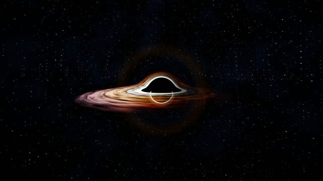 Supermassive black hole with glowing accretion disk in deep space. 4K Video