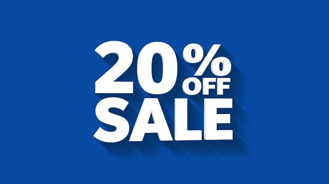 Clean and modern promotional motion graphics featuring bold white typography announcing a 20% OFF SALE on a vibrant blue background with smooth animated transitions
