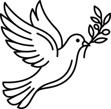 Peace Dove Olive Branch Flying Bird Line Art Vector Icon For Charity Logo