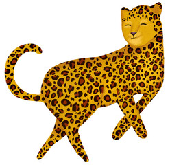 Graceful sleeping leopard illustration with retro paper texture, trendy cheetah character sitting with closed eyes, maximalist aesthetic wild cat clipart isolated on white background © Anna