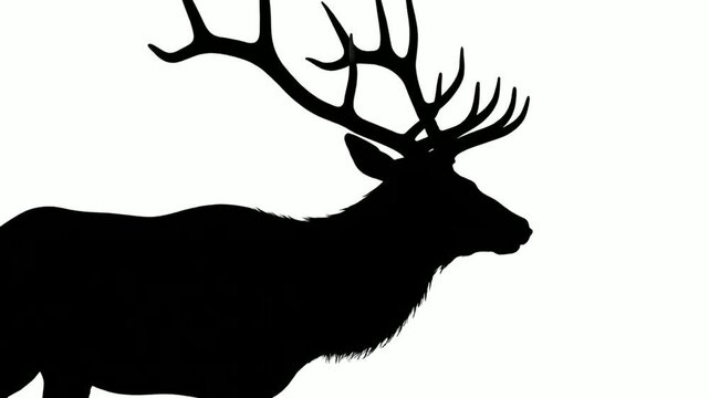 Majestic Stag Silhouette Walking on White Background