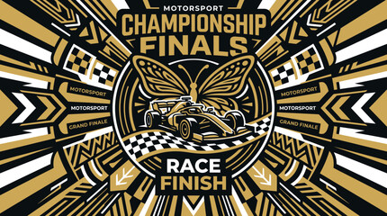 Obraz premium Motorsport Championship Finals Race Finish With Butterfly Graphic