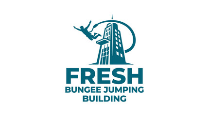 Bungee jumping logo featuring person leaping from skyscraper. © johanes