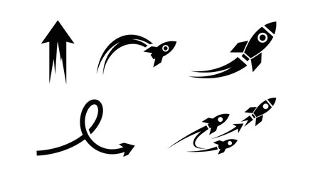 Fototapeta premium Rocket Ship Icons and Arrow Graphics Set