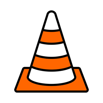 Flat Vector Icon of a Bright Orange and White Traffic Safety Cone.