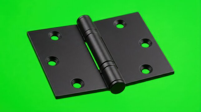 Matte black metal door hinge on green screen background