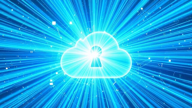 Glowing Cloud with Keyhole Icon in Digital Network - Cybersecurity and Cloud Protection Concept