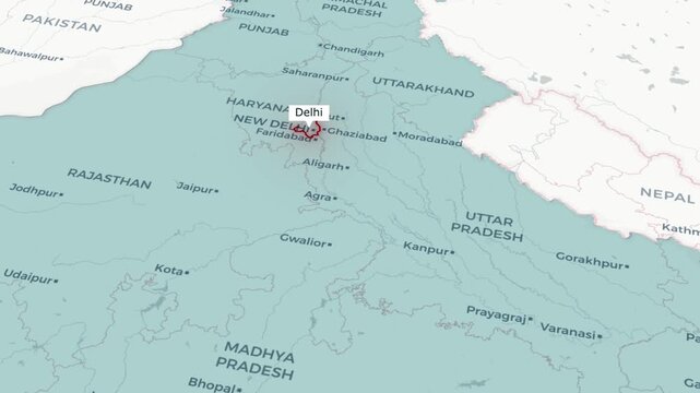 Delhi Region Boundary Highlighted on Map Animation