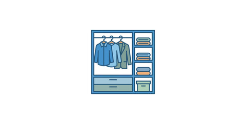 Obraz premium Illustration of a closet filled with organized clothing and storage.