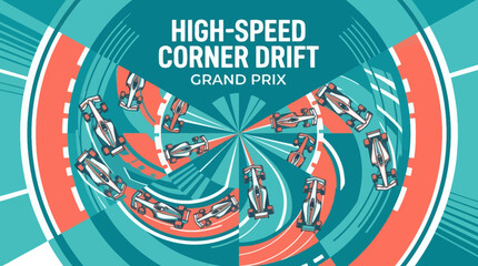 Obraz premium High Speed Corner Drift Grand Prix Race Cars Illustration