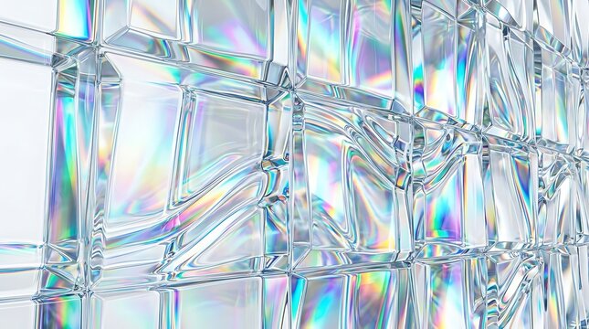 Holographic glass block wall with rainbow reflections