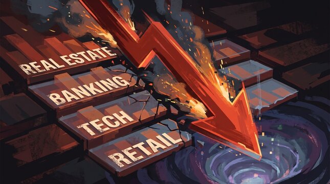 Economic Downturn Arrow Crashing Through Industry Sectors