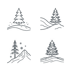 Obraz premium Illustrations of pine trees in various landscapes, depicting seasonal changes and natural settings