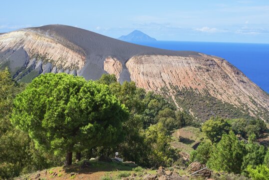 The Gran Cratere, with Finicudi Island, Vulcano Island, Aeolian Islands, Italy