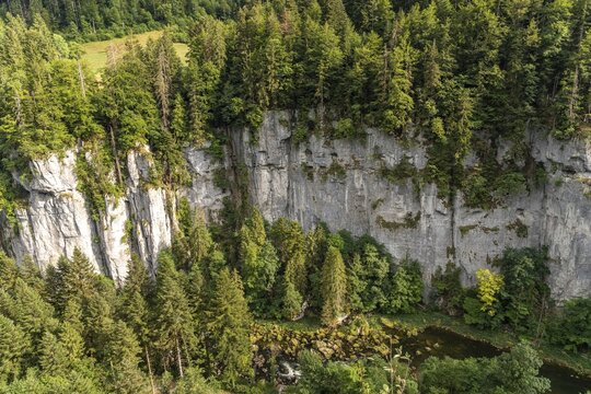 View into the gorge at the Echelles de la Mort death ladders in the Doubs valley, Charquemont, Bourgogne-Franche-Comt&eacute;, France