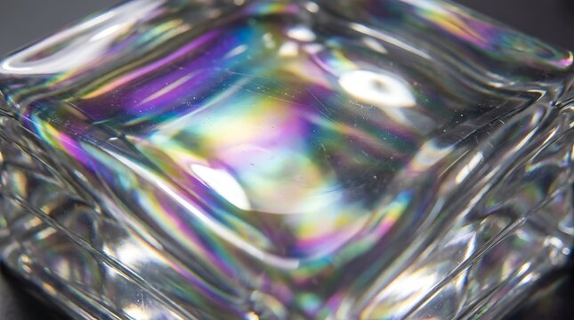 Iridescent crystal prism with rainbow reflections