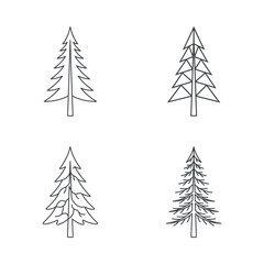 Obraz premium Four distinct styles of pine trees illustrated in a minimalist design for nature-themed projects
