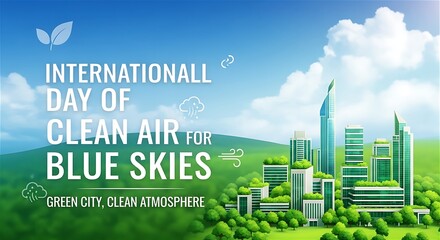 Fototapeta premium International Day Of Clean Air For Blue Skies Green City Clean Atmosphere Concept With Eco Skyscrapers And Trees