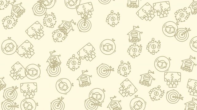 Seamless pattern background featuring various business and finance related outline icons.
