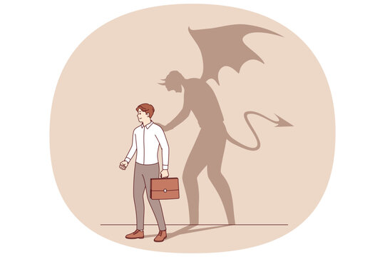 Devilish soul of business man pushes entrepreneur to commit crime and break law. Devilish soul of office clerk who is ready to do anything to get new position and climb career ladder