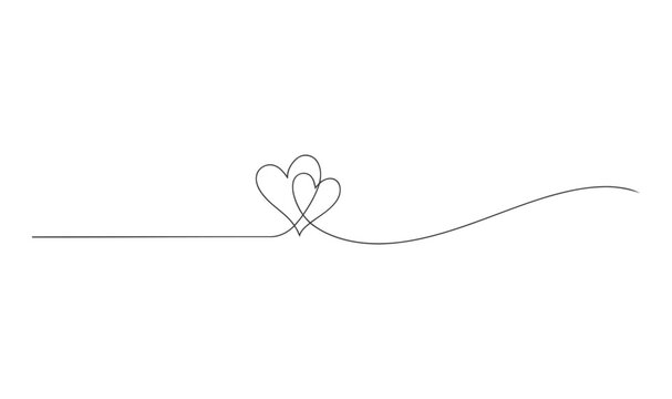 Dotted line art drawing of two overlapping heart shapes with minimalist romantic illustration abstract connection