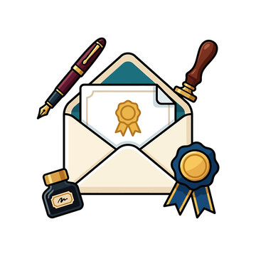 Appreciation letter with fountain pen. Teacher award icon for World Teachers Day event.