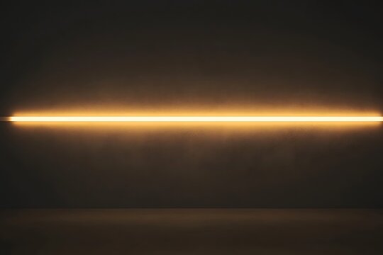 A sleek, elongated object floating in a dark, atmospheric space with subtle lighting effects.