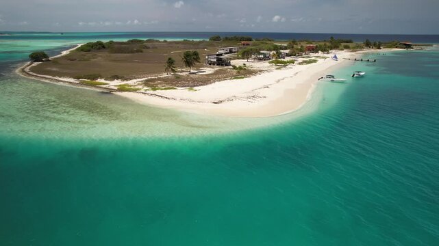Aerial view of white sand beach at Dos Mosquises island Venezuela
