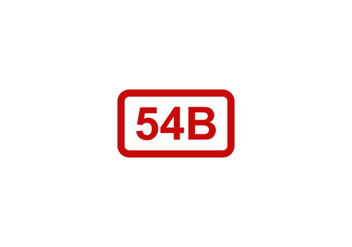 Red rectangular label icon featuring the alphanumeric text 54b isolated on a clean white background for design use isolated on transparent background